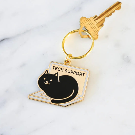 Everyday Olive Enamel "Tech Support" Cat Keychain