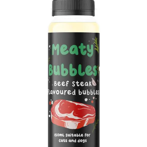 Meaty Bubbles: Edible Bubbles for Pets! Beef Steak Flavor