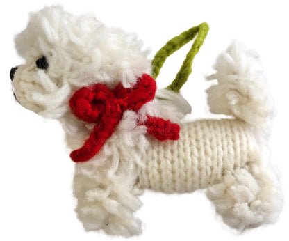 Hand-Knit Dog Ornament: Bichon Frisé