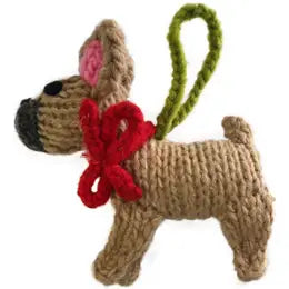 Hand-Knit Dog Ornament: French Bulldog