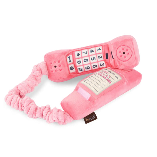 Pink 80s Corded Phone Plush Dog Toy
