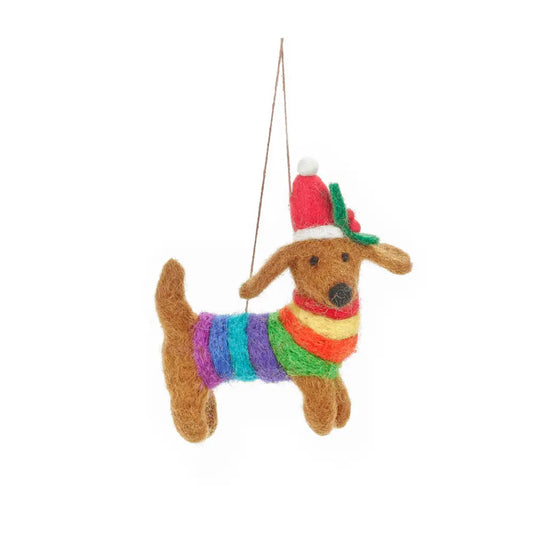 Rainbow Dachshund Felt Ornament