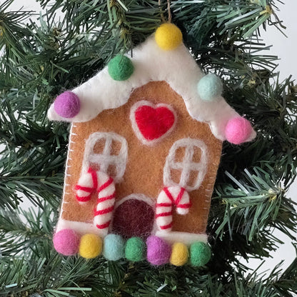 Hand-Felted Gingerbread House Ornament