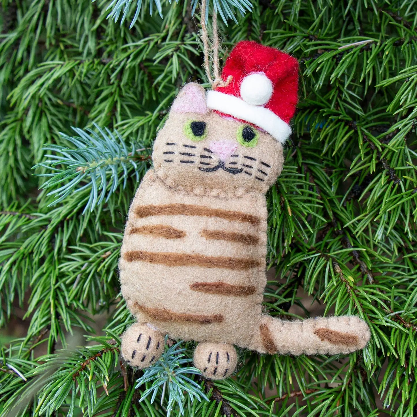 Hand-Felted Ginger Tabby Santa Cat Ornament