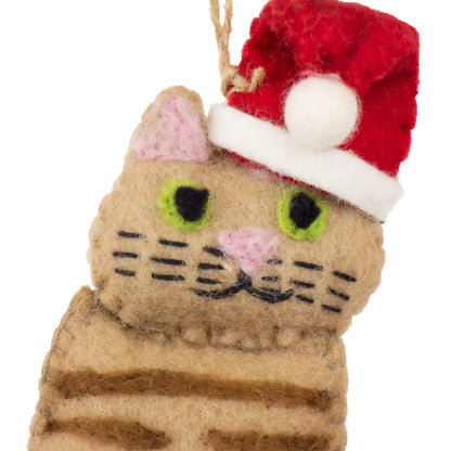 Hand-Felted Ginger Tabby Santa Cat Ornament