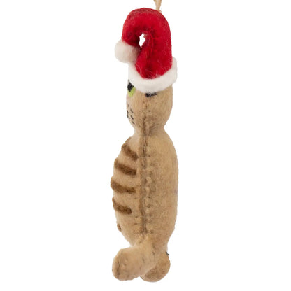 Hand-Felted Ginger Tabby Santa Cat Ornament