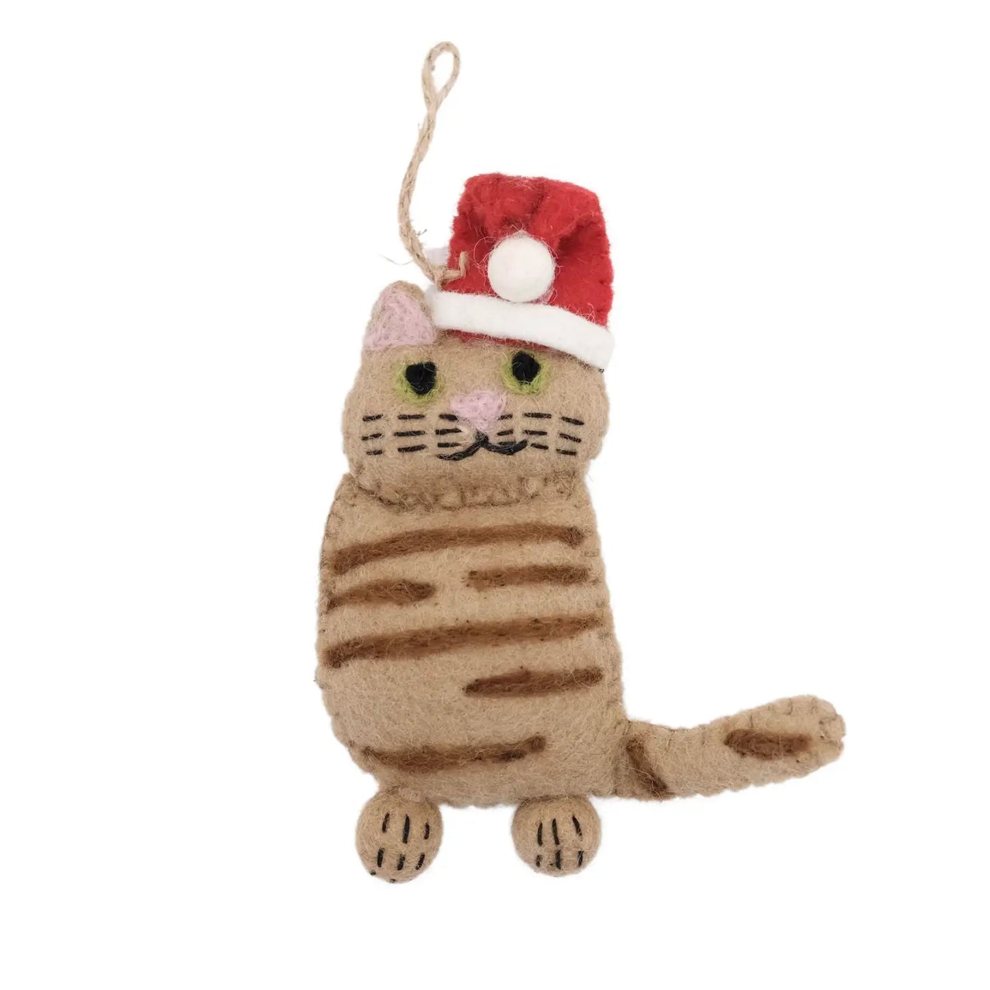 Hand-Felted Ginger Tabby Santa Cat Ornament