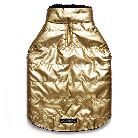 Gold Reflective Sherpa-Lined Pet Puffer Vest