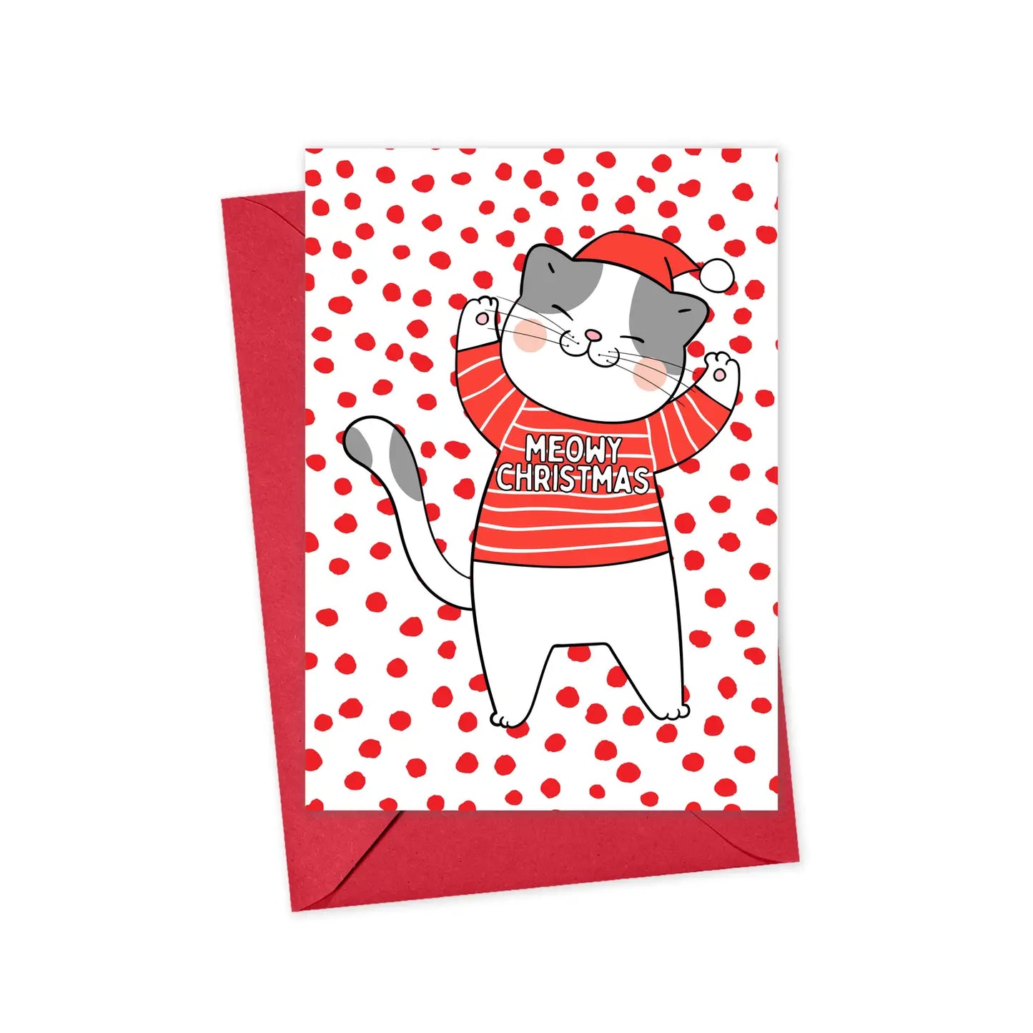 Christmas Cat Greeting Card "Meowy Christmas"