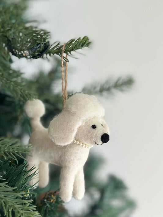 Hand-Felted White Pearl Poodle Ornament