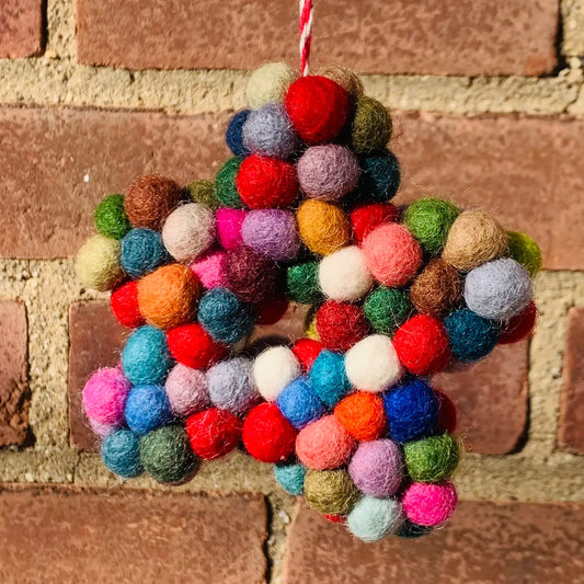 Hand-Felted Rainbow PomPom Star Ornament