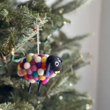 Hand-Felted Pompom Sheep Ornament