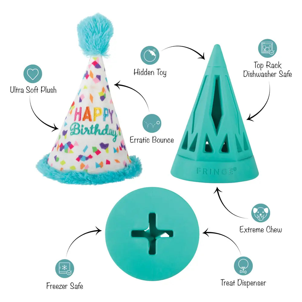 Plush/Rubber Treat-Dispensing Birthday Hat Dog Toy