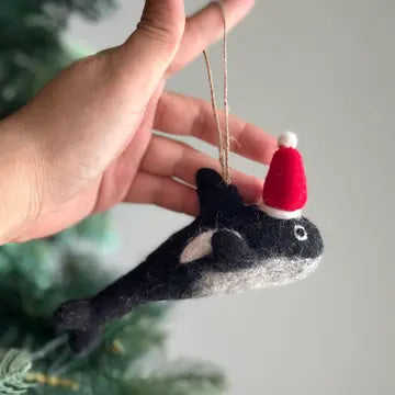 Hand-Felted Santa Orca Whale Ornament