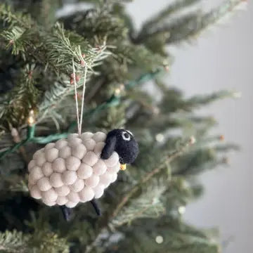 Hand-Felted Pompom Sheep Ornament