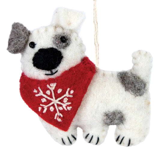 Hand-Felted Spotted Patch Dog Ornament