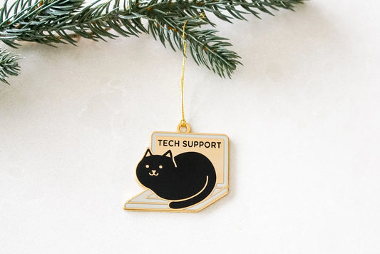 Everyday Olive "Tech Support" Computer Cat Enamel Ornament