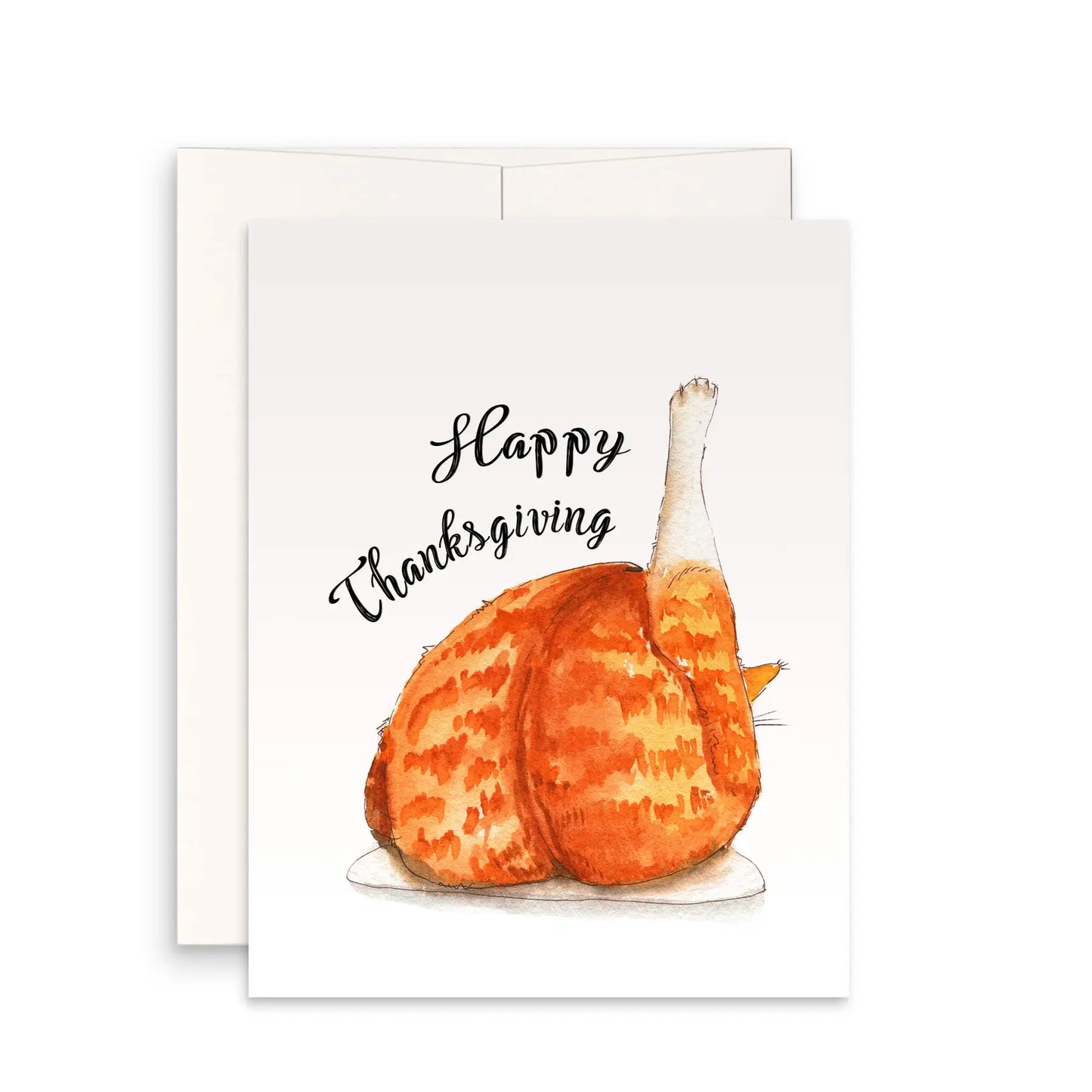 Happy Thanksgiving Cat Leg Greeting Card