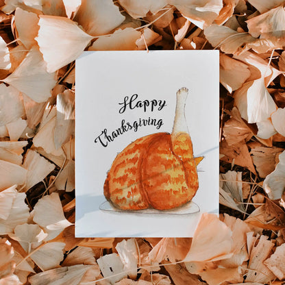 Happy Thanksgiving Cat Leg Greeting Card